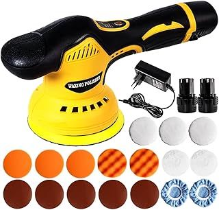 Cordless Car Polisher Buffer 2X3Ah,9 MM Dual Action Polishing Machine 2000-5500 RPM,8 Variable Speed, 125mm Base for Car with 20PCS Attachments