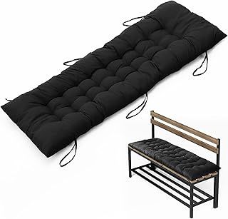 Garden Bench Seat Cushion, 2/3 Seater Bench Pad Cushion with Non-Slip Straps, 8cm Thick Comfortable Dining Bench Cushion Pad, Rectangle Bench Seat Pad Indoor Outdoor 110x40cm Black(Only Cushion)