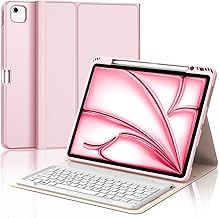 JADEMALL Keyboard Case for iPad Air 13 inch (M3 2025, M2 2024), UK Layout Wireless Detachable Bluetooth Keyboard with Slim Protective Cover and Pencil Holder for iPad Air 13 inch Tablet, Pink