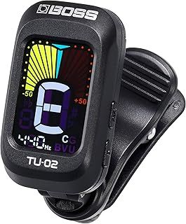 BOSS TU-02 Chromatic Clip-On Tuner for Guitar, Bass and Ukulele | Reliable and Precise Battery Powered Tuner with High-Contrast Colour Display and BOSS Warranty , Black