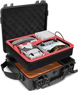 FPVtosky Mini 4 Pro Hard Case, Compact, Two-Layer, Waterproof, Carry Case for DJI Mini 4 Pro/Mini 3 Pro/Mini 3 Fly More Combo Kit, Drone Suitcase Bag Accessories for Car and Backpacking, Black+red