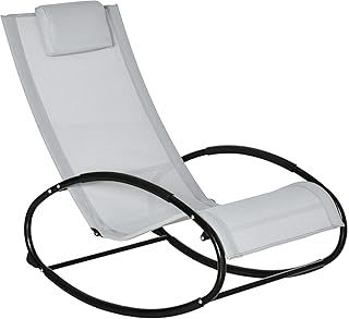 Outsunny Rocking Chair Sun Lounger Recliner Rocker Texteline Fabric Patio Garden Relaxer with Pillow, Grey