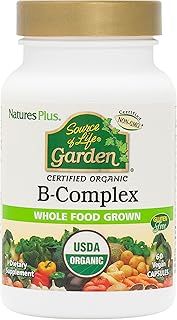NaturesPlus Source of Life Garden Vitamin B Complex - Organic, Plant Extracted B Vitamins - Biotin, B6, Folate and B12 - Mood, Energy and Immune Support - Vegan, Gluten Free - 60 Capsules