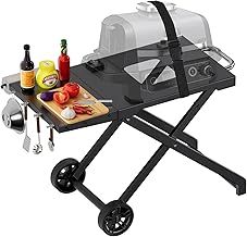 Stand for Ninja Woodfire Grill OG700 Series, Portable Folding Outdoor Grill Cart for Ninja XSKGRDPLT Woodfire OG701UK OG751UK Grills, with Side Table