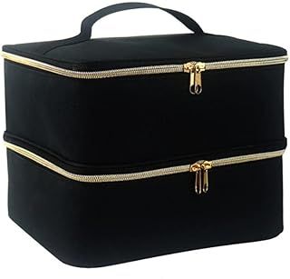 Nail Polish Carrying Case, Double-Layer Nail Polish Storage Bag- Fits Nail Dryer Lamp and 30 Bottles(15ml/0.5 fl.oz), Organizer Bag with Adjustable Dividers for Manicure Set (Black)