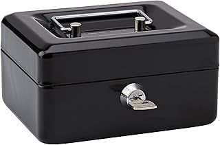 Rapesco SB0006B1 Metal Cash Box with Lock, 3 Keys and Removeable Tray, Size 6", Black