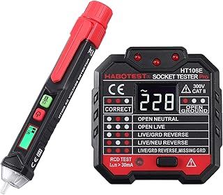 Proster Voltage Tester, Upgraded Socket Tester Non-Contact Voltage Tester Pen and Plug Tester Socket Tester kit with LED Flashlight Pre-Installed Battery with Sound and Light Alarm
