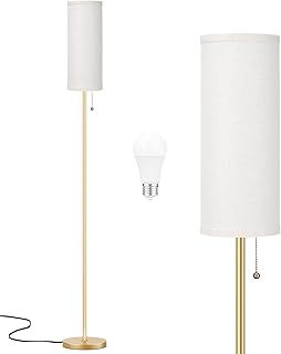 Aooshine Gold Floor Lamp for Living Room with 3 Color Temperatures Bulb, 64" Standing lamp with Linen lampshade for Bedroom, Minimalist Pole Lamp, Beige Shade & Gold Pole(Bulb Included)