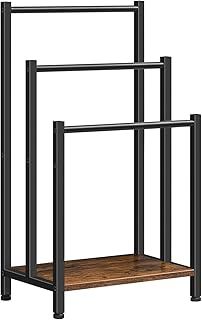 HOOBRO Towel Rack, Towel Rail Freestanding, Towel Holder for Bathroom, Drying Stand with 3 Towel Rails and Storage Shelf, Metal, for Bath and Hand Towels, Industrial, Rustic Brown and Black EBF03LB01