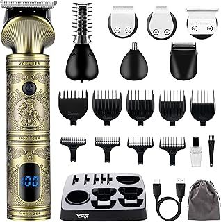 VGR Beard Trimmer for Men Kit - Cordless Hair Clippers - Precision Zero Gap T-Blade - 180 mins Rechargeable Electric Shaver - Ear Nose Face Body Head 6-in-1 Grooming Set