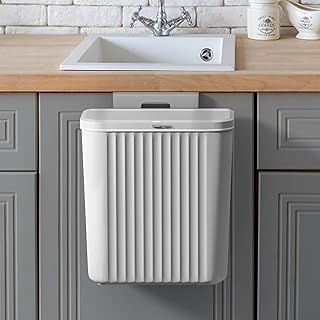Kitchen Bin 9L Hanging Trash Can with Lid Wall-mounted Compost Bin for Kitchen, Cabinet, Cupboard, Bathroom, 26 x 15.5 x 28.8cm