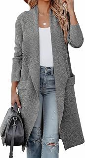 kinstell Women's Relaxed Fit Long Sleeve Open Front Cardigan Sweater with Pockets, Black