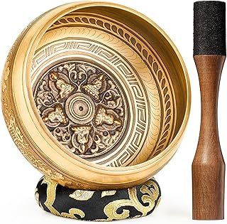 Hihealer Tibetan Singing Bowls Set 100% Nepal Handmade Large Sound Bowl with Instructions, Mallet, Cushion, Gift Box; Meditation, Yoga, Chakra Healing, Self Care Mothers Day Gifts for Women Men