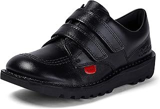 Kickers Unisex Kid's Kick Lo Vel Twin Strap Black Leather School Uniform Shoes