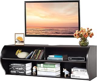 COSTWAY Wall Mounted Floating TV Stand, Wooden Hanging TV Cabinet Media Entertainment Center with Open Shelves, Television Console Unit for Living Room Bedroom, 123cm (Espresso)
