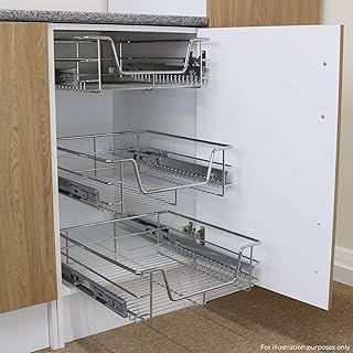 KuKoo 4 x Kitchen Pull Out Soft Close Heavy Duty Baskets, 400mm Wide Cabinet, Slide Out Wire Storage Drawers, Pull-Out Organiser Metal