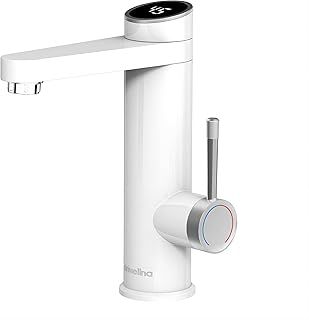 Briwellna Electric Instant Hot Water Bathroom Faucet, 220V Tankless Heater Taps, 120 Degree Rotatable Cold and Hot Water Tap with Digital Display for Home Indoor (White)