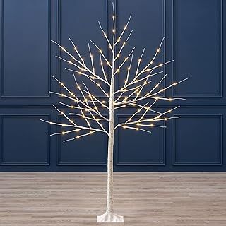 CHRISTOW Light Up Outdoor Birch Tree 5ft, Pre Lit Christmas Twig Tree with Lights, Mains Operated with Warm White LEDs (96 LED)