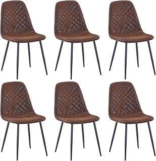 Set of 6 Dining Chairs Suede Seat with Metal Legs Dressing Lounge Home (Brown, 6)