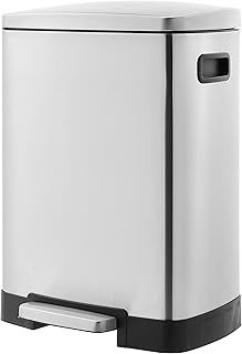 Amazon Basics Stainless Steel, Recycle Rectangular Dustbin with Two Interior Bins, 40 Litre Total, 25+15L, Satin
