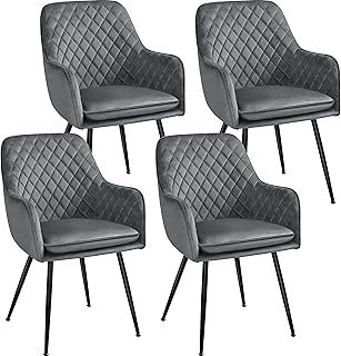 Yaheetech Set of 4 Grey Velvet Dining Chairs Modern Accent Chair Fabric Armchair with Sturdy Legs for Home Dining/Living Room