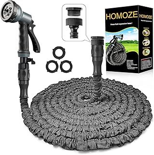 HOMOZE Expandable Garden Hose 50ft Hose Pipe Expandable with 3/4", 1/2" Fittings, Anti-Leakage - Flexible Expanding Hose with 7 Function Spray Nozzle