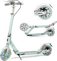 Scooter for Kids Age 8-12 with 2 Light-up Wheels, 200mm Big Wheels Adult Scooters with Disc Brakes, Foldable Teenager Kick Scooter with Carry Strap and Double Shock Absorption for 11-15