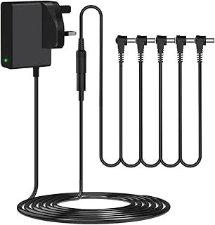 9V Guitar Pedal Power Supply DC 5 Way Daisy Chain Charger for Behringer, JOYO, Donner, BOSS, Sonicake, MXR, TC Electroneic, Zoom Effects Pedals Adapter Tip Negative 1.5m Cable (UKCA/Light)