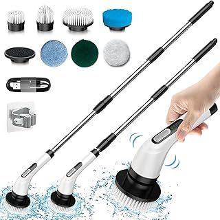 Electric Spin Scrubber, Temodu Rechargeable Bathroom Cleaning Brush, Electric Scrubber Cordless, 8 Replaceable Drill Heads Cleaning Brush with Bathroom/Kitchen/Tiles/Car