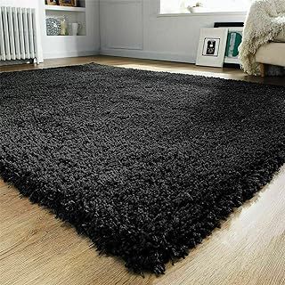 EXTRA THICK HEAVY 5CM PILE SOFT SHAGGY RUGS MODERN AREA RUGS BEDROOM HALL RUGS (Black, 80 x 150cm)