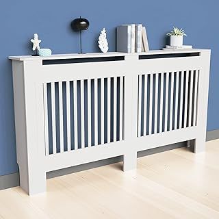 FATIVO High Radiator Cover Wood Cabinet: 92cm Height White Extra Large Heater Covers Internal Heights 90cm Vertical Slats Tall Radiator Shelf Thicken MDF Wooden Bedroom Hallway Cabinets