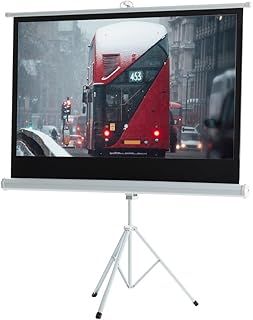 INMOZATA 100" Projector Screen with Stand, 16:9 HD Projector Screens Pull Down with Tripod Stand Indoor Outdoor, Portable Projector Movie Screen for Garden Office Home Cinema Party