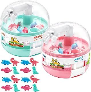 Mini Claw Arcade Machine, 2 Pcs Mini Dinosaur Toy Grabber Machine for Kids, Manual Portable Grabber Animals Prize Dispenser Vending Machine Toy for Boys Girls Christmas Birthday Party Gifts