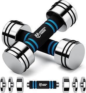 Northdeer Steel Dumbbells Ultracompact Adjustable 2.5kg 5kg 7.5kg 10kg 15kg 25kg Chrome Dumbbell with Foam Handles Home Gym Workout (Choice of Size)