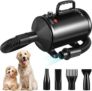 Dog Hair Dryer Blaster, 3200W Pet Grooming Hair Dryer, Dog Grooming Vacuum Blow Dryer, Dog Blower Dryer with 4 Different Nozzles, Stepless Speed Dog Blaster for Dogs Cat Pets