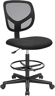 SONGMICS Drafting Stool Chair, High Office Chair, Ergonomic Painting Chair with Adjustable Height Footrest, Standing Desk Chair, Seat Height 55-75 cm, Loading Capacity of 120 kg, Black OBN15BKUK