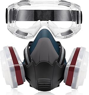 TOCADO Respirator Mask with Filters,Reusable Respirators Half Facepiece Cover with Safety Glasses Professional Breathing Protection for Epoxy Resin Welding Woodworking/Chemicals/Organic Vapors