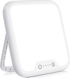 SAD Lamp with 10,000 Lux Natural Daylight, Memory Function & 4 Timer Settings, Foldable Stand, Stepless Brightness Portable Light Box for Home/Office Use