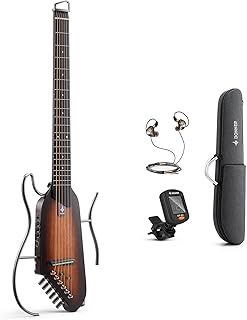 Donner HUSH-I Guitar For Travel - Portable Ultra-Light and Quiet Performance Headless Acoustic-Electric Guitar, Mahogany Body with Removable Frames, Gig Bag, and Accessories