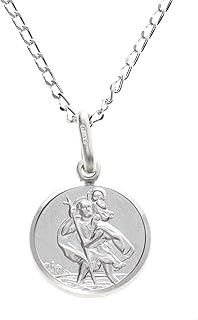 Alexander Castle Kid's Small Reversible 925 Sterling Silver St Christopher Pendant Necklace - 12mm with 16" Sterling Silver Chain & Jewellery Gift Box - Gift for Christening