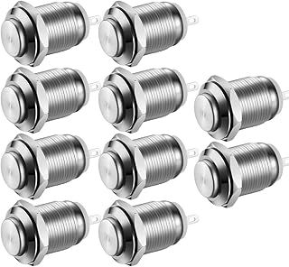 Gebildet 10 Pcs 12mm Waterproof Push Button Momentary Stainless Steel Push Button On Off 2A 12V/24V/125V/250V AC (High Head)