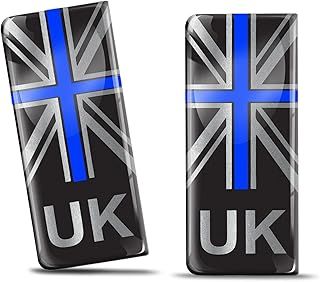 Biomar Labs 2 x 3D Gel Silicone Badge Car Number Plate Self-Adhesive Stickers GB UK United Kingdom Union Jack Thin Blue Line Flag EU Motorcycle Road Decals QS 7