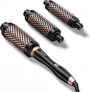 Thermal Brush Set, 3 in 1 Ceramic Curling Wand, Thermal Round Brush for Voluminous Style, Fast Heating Brush, 3 Interchangeable Hair Brush Curling Iron for All Hair, Dual Voltage