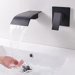 Wall Mounted Bath Taps Waterfall Black Wall Tap for Basin Bathub with 12.5 cm Wide Spout Brass Anti-Rust BPB1
