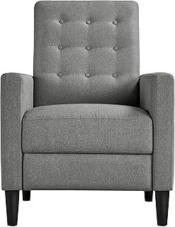 Yaheetech Grey Modern Recliner Chair Adjustable Reclining Armchair Upholstered Sofa Couch with Soft Padded Seat for Home or Bedroom