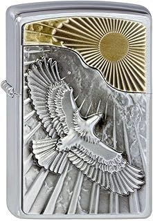 Zippo Windproof Lighter - Eagle Sun Fly - Brushed Chrome - Refillable for Lifetime Use - Adjustable Flame - Gift Box - Metal Construction - Made in USA