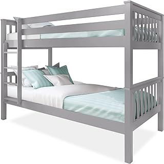 Double Bed Bunk Bed, 3ft Grey Wooden Bunk Beds With Ladder Twin Sleeper Kids Bunk Bed, Solid Pine Wood Frame Single Double Bed frame for Kids Children Home (Grey L198 cm x W98 cm x H144)