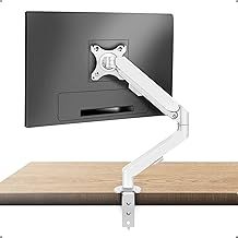 White Monitor Arm Single Desk Bracket for 17-34 inch LED LCD Screens, 360° Rotating Gas Spring Arm, 2 Optional Mounting Methods, VESA 75&100 mm and Weight 2-9KG M5W