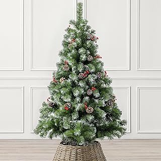 CHRISTOW 5ft Artificial Christmas Tree with Snow Pine Cones & Berries, Luxury Natural Looking Flocked Woodland Spruce, Indoor Xmas Decoration, Easy Assembly with Stand, 339 Tips (skirt not included)