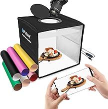 PULUZ 9.8 inch/ 25CM Light Box Portable Photo Box Booth with 10 Levels of Adjustable Brightness, High Definition LED Ring Light with 96 Beads and 12 Coloured Backdrops for Product Photography